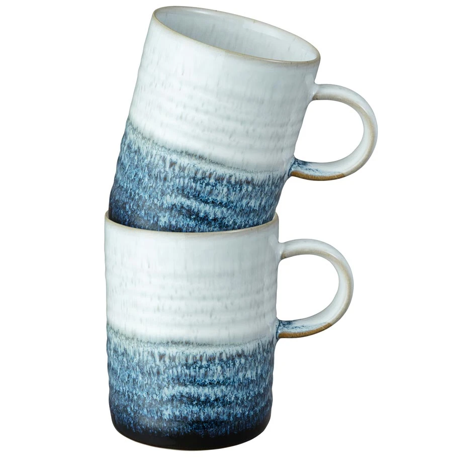 Denby - Kiln Blue Set Of 2 Ridged Mugs 1 Denby - Kiln Blue Set Of 2 Ridged Mugs