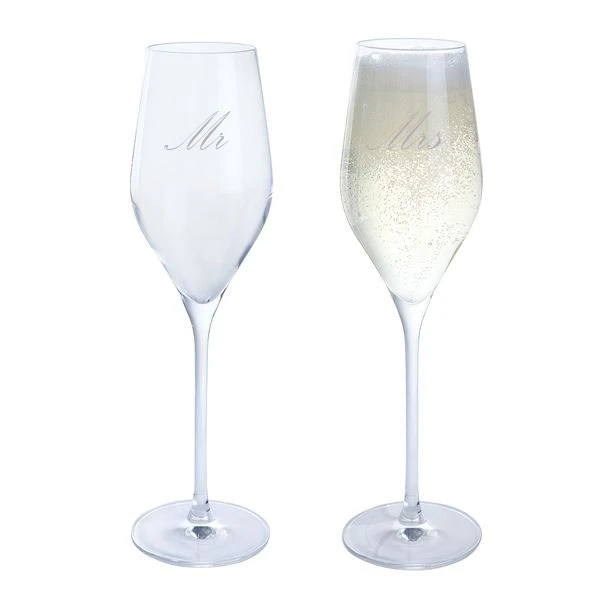 "Mr & Mrs" - Engraved Wine & Bar Prosecco Glass, Set Of 2 1 "Mr & Mrs" - Engraved Wine & Bar Prosecco Glass, Set Of 2